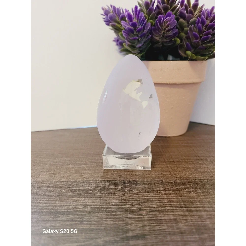 Frosted Glass Unicorn Etched Egg‎ Figurine with Clear Square Display Stand